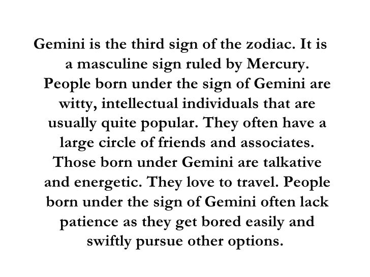 Gemini Symbol, Quality, Element and Planet